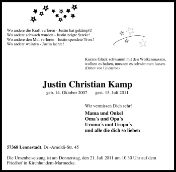 Traueranzeige von Justin Christian Kamp von Tageszeitung