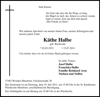 Traueranzeige von Käthe Halbe von Tageszeitung