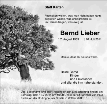 Traueranzeige von Bernd Lieber von Tageszeitung
