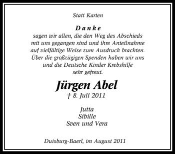 Traueranzeige von Jürgen Abel von Tageszeitung