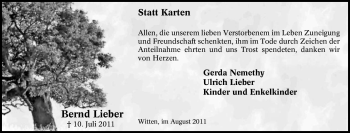 Traueranzeige von Bernd Lieber von Tageszeitung