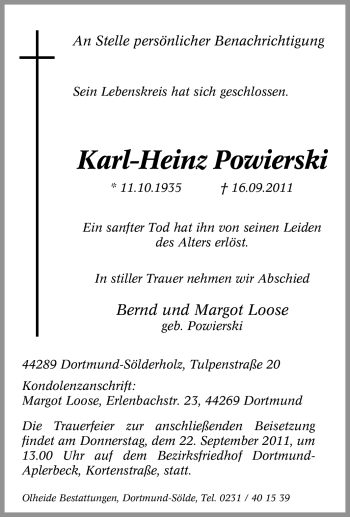 Traueranzeige von Karl-Heinz Powierski von Tageszeitung