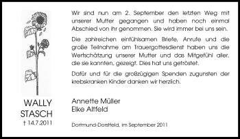 Traueranzeige von Wally Stasch von Tageszeitung
