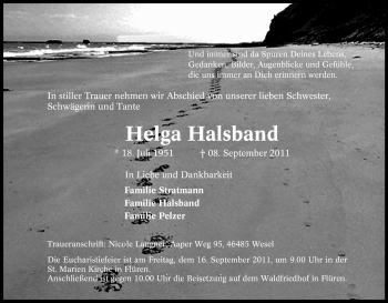 Traueranzeige von Helga Halsband von Tageszeitung