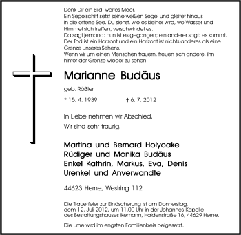 Traueranzeige von Marianne Budäus von Tageszeitung