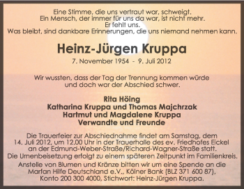 Traueranzeige von Heinz-Jürgen Kruppa von Tageszeitung
