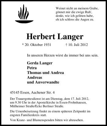 Traueranzeige von Herbert Langer von Tageszeitung