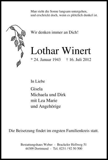 Traueranzeige von Lothar Winert von Tageszeitung