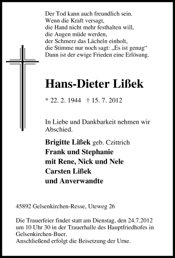 Traueranzeige von Hans-Dieter Lißek von Tageszeitung