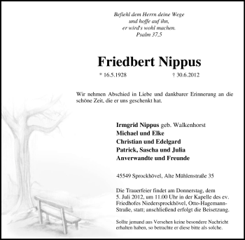 Traueranzeige von Friedbert Nippus von Tageszeitung