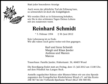 Traueranzeige von Reinhard Schmidt von Tageszeitung