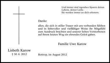 Traueranzeige von Lisbeth Karow von Tageszeitung