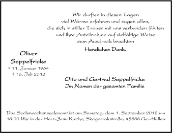 Traueranzeige von Oliver Seppelfricke von Tageszeitung