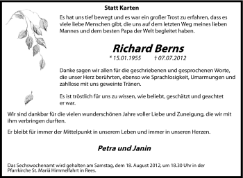 Traueranzeige von Richard Berns von Tageszeitung