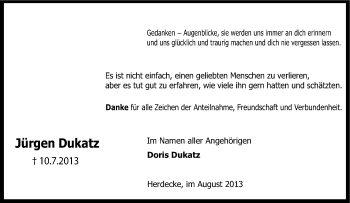 Traueranzeige von Jürgen Dukatz von Tageszeitung