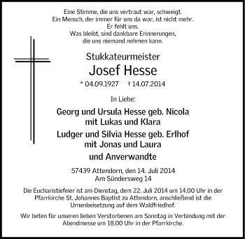 Traueranzeige von Josef Hesse von Tageszeitung
