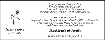 Traueranzeige von Hilde Panke von Tageszeitung