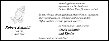 Traueranzeige von Robert Schmidt von Tageszeitung