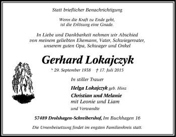 Traueranzeige von Gerhard Lokajczyk von Tageszeitung