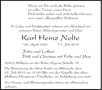 Traueranzeige von Karl Heinz Nolte von Tageszeitung