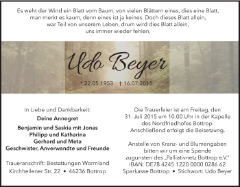Traueranzeige von Uda Beyer von Tageszeitung