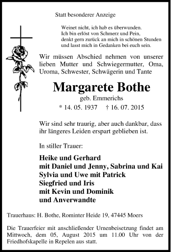 Traueranzeige von Margarete Bothe von Tageszeitung