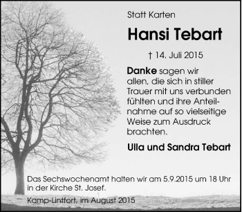 Traueranzeige von Hansi Tebart von Tageszeitung