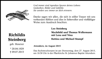 Traueranzeige von Richildis Steinberg von Tageszeitung