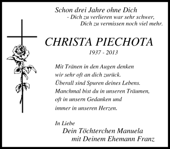 Traueranzeige von Christa Piechota von Tageszeitung