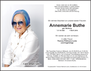 Traueranzeige von Annemarie Buthe von Tageszeitung