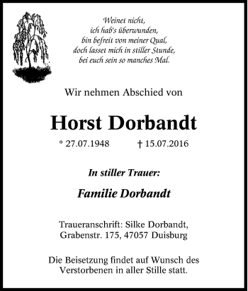 Traueranzeige von Horst Dorbandt von Tageszeitung