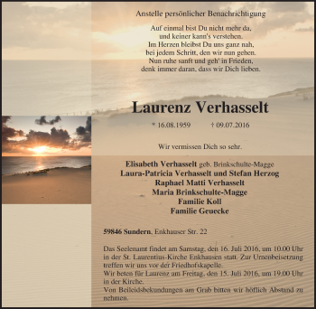 Traueranzeige von Laurenz Verhasselt von Tageszeitung