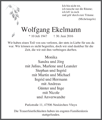 Traueranzeige von Wolfgang Ekelmann von Tageszeitung