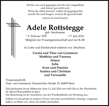 Traueranzeige von Adele Rottstegge von Tageszeitung
