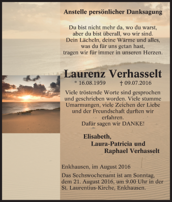 Traueranzeige von Laurenz Verhasselt von Tageszeitung