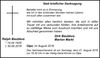 Traueranzeige von Ralph Baubkus von Tageszeitung