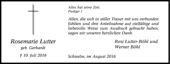 Traueranzeige von Rosemarie Lutter von Tageszeitung