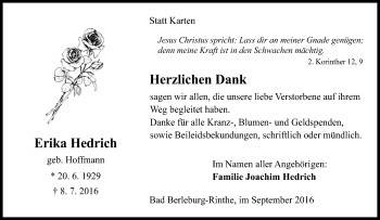 Traueranzeige von Erika Hedrich von Tageszeitung