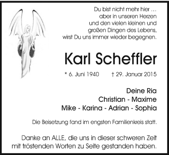 Traueranzeige von Karl Scheffler von Stadtspiegel Bottrop