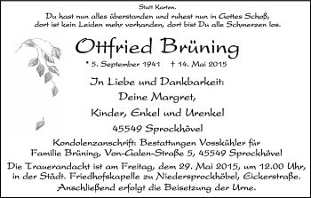 Traueranzeige von Ottfried Brüning von Stadtspiegel Hattingen/Niedersprockhövel