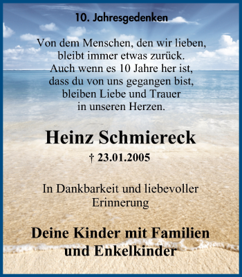 Traueranzeige von Heinz Schmiereck von Stadtspiegel Menden + Froendenberg
