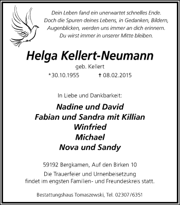 Traueranzeige von Helga Kellert-Neumann von Lüner Anzeiger