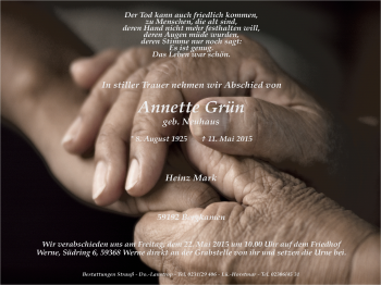 Traueranzeige von Annette Grün von Lüner Anzeiger