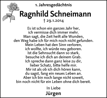 Traueranzeige von Ragnhild Schneimann von Wochen-Anzeiger Oberhausen