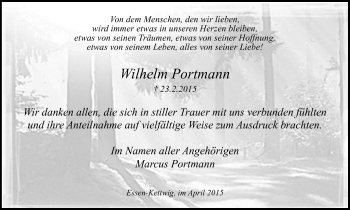 Traueranzeige von Wilhelm Portmann von Kettwig Kurier