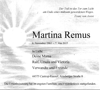 Traueranzeige von Martina Remus von Stadtanz.Castrop-Rauxel