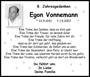Traueranzeige von Egon Vonnemann von Stadtanz.Castrop-Rauxel