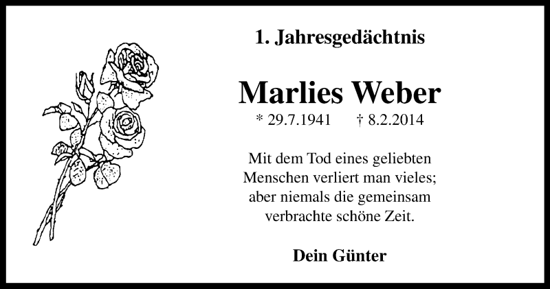 Traueranzeige für Marlies Gottschling vom 04.02.2015 aus Stadtspiegel Bottrop