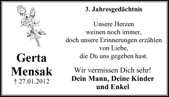Traueranzeige von Gerta Mensak von Mülheimer Woche