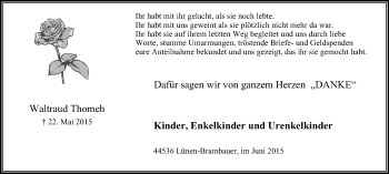 Traueranzeige von Waltraud Thomeh von Lüner Anzeiger